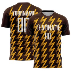 Maglia da calcio personalizzata con stampa a sublimazione a zigzag marrone bianco-oro