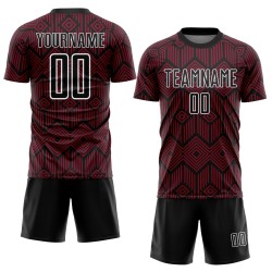 Maglia da calcio personalizzata Crimson Black-White con forme geometriche astratte stampate a sublimazione